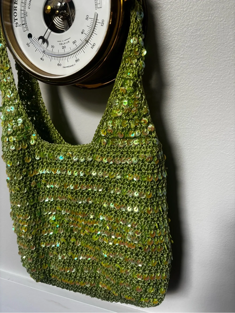 Green Sequin Crochet Shoulder Bag - Unbranded
